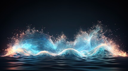 Wall Mural - neon wave, dark abstract background. ai generation