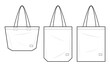 Tote bag technical fashion illustration. Canvas Tote Bag or ECO BAG fashion flat technical drawing template. front view. collection. unisex. white colour. CAD mockup.