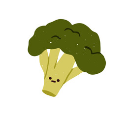 Wall Mural - Cute broccoli, neutral expression. Funny food vegetable emoji staring looking with straight face emotion. Unemotional emotionless veggie. Kids flat vector illustration isolated on white background