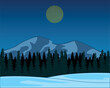 Vector illustration to moon night in mountain in winter