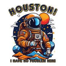 Astronaut Thumbs Up (Houston, I Have No Problem Here) Funny Graphic Design, Illustration Artwork For Direct To Garment Printing And Print On Demand. Such As T Shirts, Stickers, Art Prints Etc.