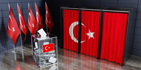 Wall Mural - Turkey - voting booths and ballot box - election concept - 3D illustration
