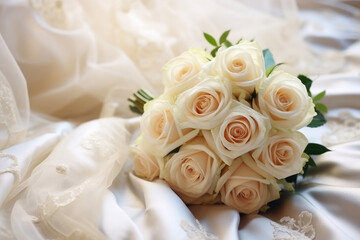 A wedding bouquet of beige roses