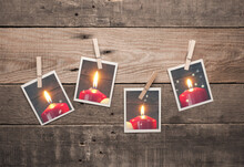 Four Old Photo Frames With Burning Advent Candles