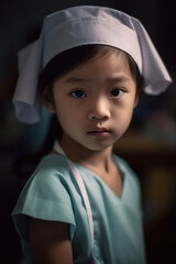 Wall Mural - Portrait of asian little girl wearing nurse uniform looking at camera