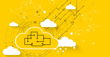 Fototapete - Cloud storage technology. Integrated digital web concept background.