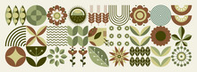 Geometric Floral Pattern. Scandinavian Style. Ukrainian Motifs. Natural Organic Flower Plants, Eco Agriculture Concept. Abstraction. Vector Minimal Illustration