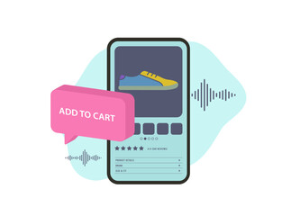 Wall Mural - social commerce and voice shopping concept. voice search in digital marketing. vector isolated illus