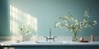 AI Generated. AI Generative. White modern minimal white luxury sink bathroom kitchen with mirror and plant flower. Architecture home decoration