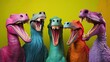 A group of hilarious animals sharing a laugh together against a colorful backdrop. Animal card, wallpaper with fairy tale motif. Animal background. Generative AI. 