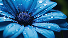 Close Up Of Blue Flower With Drops Of Water