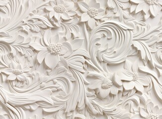 Wall Mural - Gypsum patterns of white flowers, gypsum background floral pattern. SEAMLESS PATTERN. SEAMLESS WALLPAPER. Created with Generative AI technology.