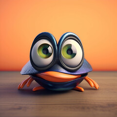 Wall Mural - Funny cartoon frog with green eyes. 3d render illustration.