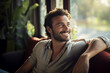 © Tetiana - Generative ai collage photo of calm peaceful man enjoy relax indoors
