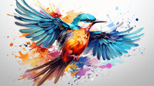 Colorful Bird Painted In Watercolors