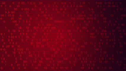 High-Tech Intrigue: Abstract Red Background Infused with Binary Code Numbers. Conceptual Visual Representing Data Breaches, Malware Incidents, Cyber Attacks, and Hacking Threats in the Digital Age.