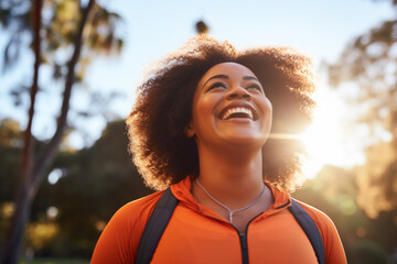 Black plus size girl running exercising outdoors