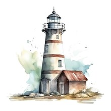 Lighthouse Isolated On White Background Watercolor Illustration