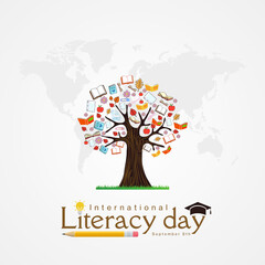 International Literacy Day poster. Education concept vector illustration