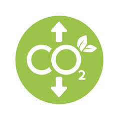 Wall Mural - CO2 neutral icon. Carbon gas emission reduction green labels. Ecology, environment, air pollution improvement concept. Flat Vector