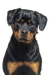 Wall Mural - portrait of a Black and tan Young Rottweiler, isolated on white