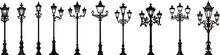 Set Of Street Lamp. Vintage Street Light Post.  Illustration Isolated On White Background
