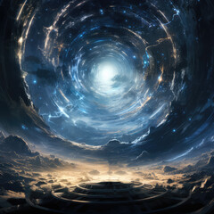 Space tunnel. Abstract space background. 3d illustration. Futuristic technology style. created by generative AI technology.