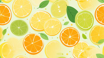 Wall Mural - Citrus background with orange, seamless pattern, lime and lemon slices. Vector illustration. created by generative AI technology.