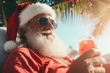 Image generated with AI. Santa Claus taking a well-deserved vacation in the Caribbean