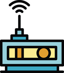 Poster - Radio home device icon outline vector. Video work. Computer stay color flat
