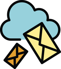 Poster - Mail cloud data icon outline vector. Video work. Online people color flat