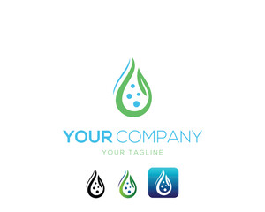 Sticker - Water drop and leaf logo design vector icon illustration.