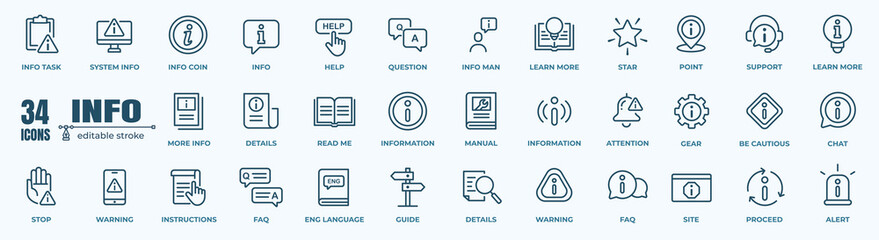vector set of information line icons. contains icons instructions, a privacy policy, an info center,