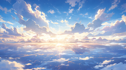 blue sky and clouds in artistic anime style, generative ai