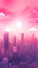 Pink pastel gradient minimalistic cityscape skyline hd phone wallpaper, ai generated