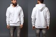 White hoodie mockup. Man in a white hoodie, front and back. Generative AI