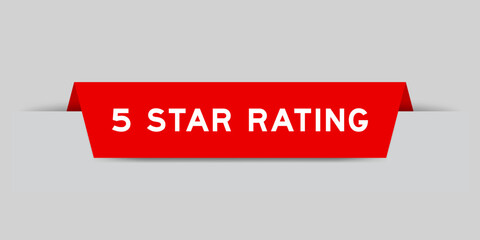 Sticker - Red color inserted label with word 5 star rating on gray background