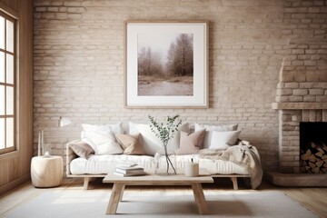 Canvas Print - a Scandinavian farmhouse living room with mockup frame