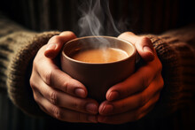 A Close-up Of A Person's Hands Holding A Steaming Cup Of Coffee, Portraying Warmth And Comfort Perfect For Cozy Moments And Relaxation Concepts