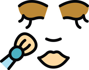 Sticker - Face makeup brush icon outline vector. Make up. Cosmetic tool color flat