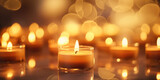 Horizontal wallpaper with lots of little candles with fire. Soft light from tee candles creating a peaceful atmosphere.