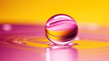  a drop of water that has a yellow and pink background.  generative ai