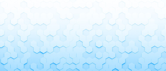 Wall Mural - White and blue gradient hexagonal background, abstract futuristic hexagons geometric backdrop or wallpaper with copy space for text