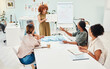 © Anela/peopleimages.com - Creative woman, fashion and drawing in startup, presentation or meeting for ideas at the office. Female person or manager with sketch in team planning, retail or clothing project at the workplace