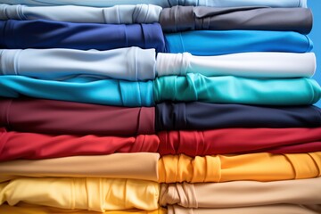 Wall Mural - Colorful clothes on a shelf in a store, close-up