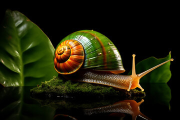 detailed snail with green shell closeup macro