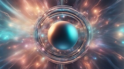 Wall Mural - abstract art concept, a nucleus of protons, energy swirling around the nucleus varying in all direct