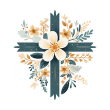 Watercolour Flower Cross. Graphic Easter Cross Clipart, Spring Floral Arrangements, Baptism Crosses DIY Invitation. Vector Illustration EPS10