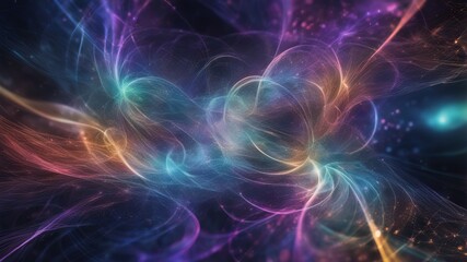 Wall Mural - abstract art concept, neon thread of connection, interdependencies throughout the universe