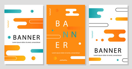Wall Mural - Set of geometric banners concept. Fashion and trend, elegance. Booklets and flyers in modern style. Template, layout and mock up. Cartoon flat vector collection isolated on grey background